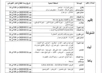 إعلان عن قطع مؤقت للتيار الكهربائي في إقليم شتوكة آيت باها خلال مارس 2025