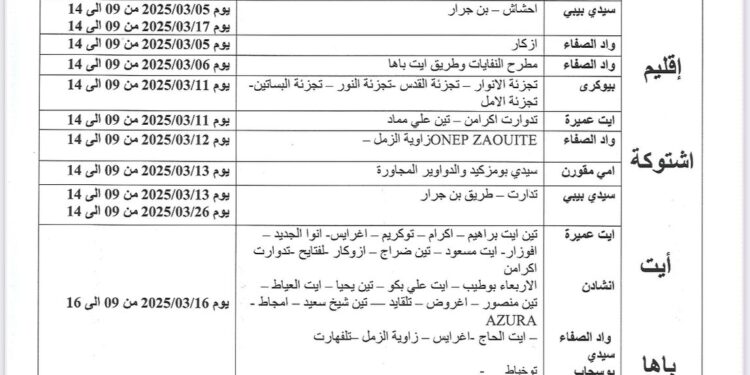إعلان عن قطع مؤقت للتيار الكهربائي في إقليم شتوكة آيت باها خلال مارس 2025